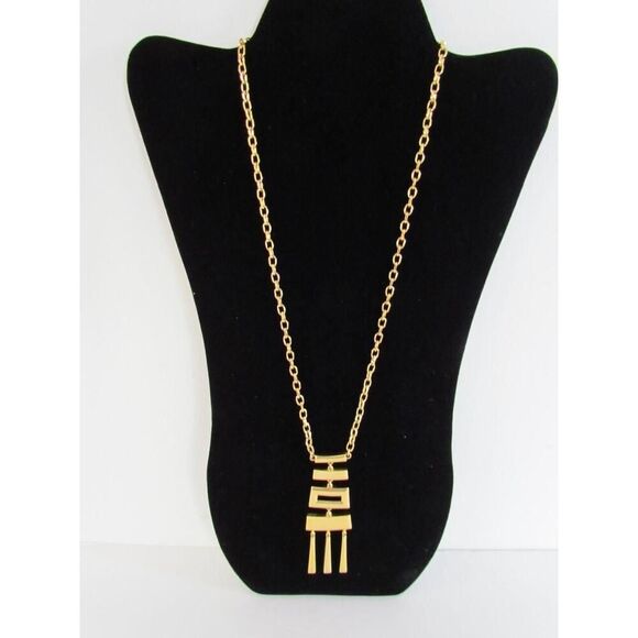 Vintage Napier Oriental Necklace Pendant Statement Asian Pagoda Gold Extra Long - Picture 2 of 13
